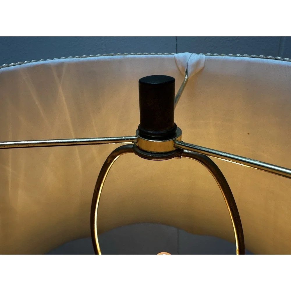 Vintage‎ Amber Glass Table Lamp Marble Base Chrome Metal Pleated Shade 29